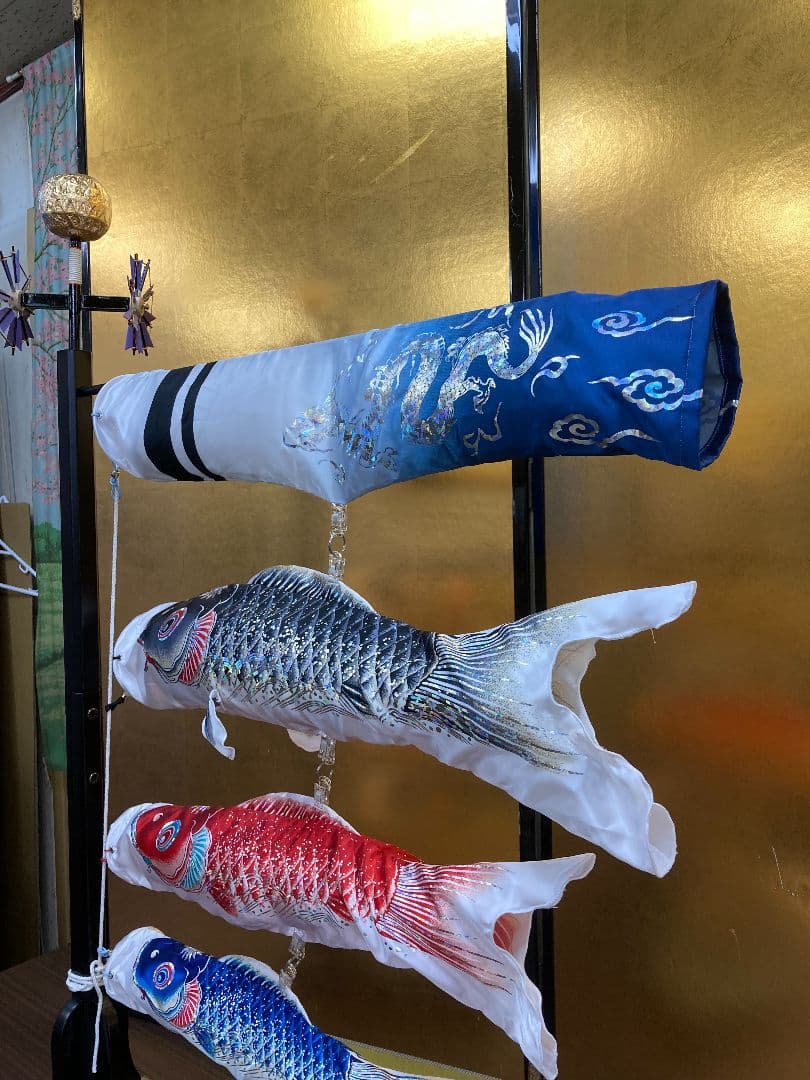 【一点限り】鯉のぼり（室内用)　プチ座敷鯉物語　銀鱗セット　60cm