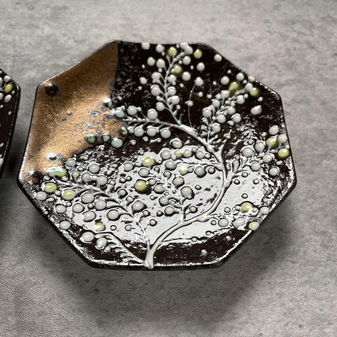 未使用　のぐちみか　みかガマ　ミモザ　黒　金彩　豆皿　小皿　セット