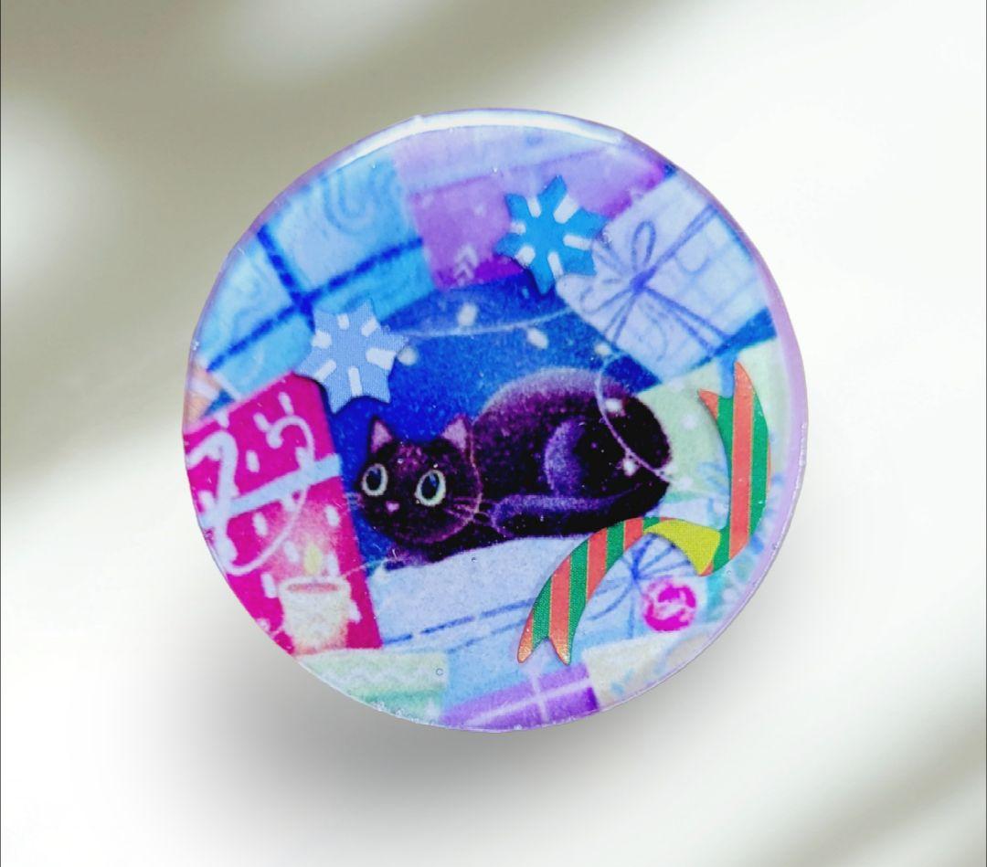 NO.569❤Xmasプレゼント 黒猫❤レジンヘアゴム ブローチ