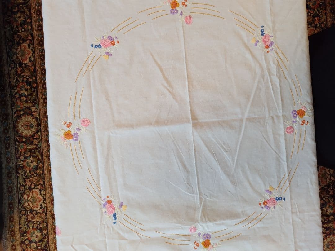 花柄刺繍 ホワイト テーブルクロス レース ビンテージ