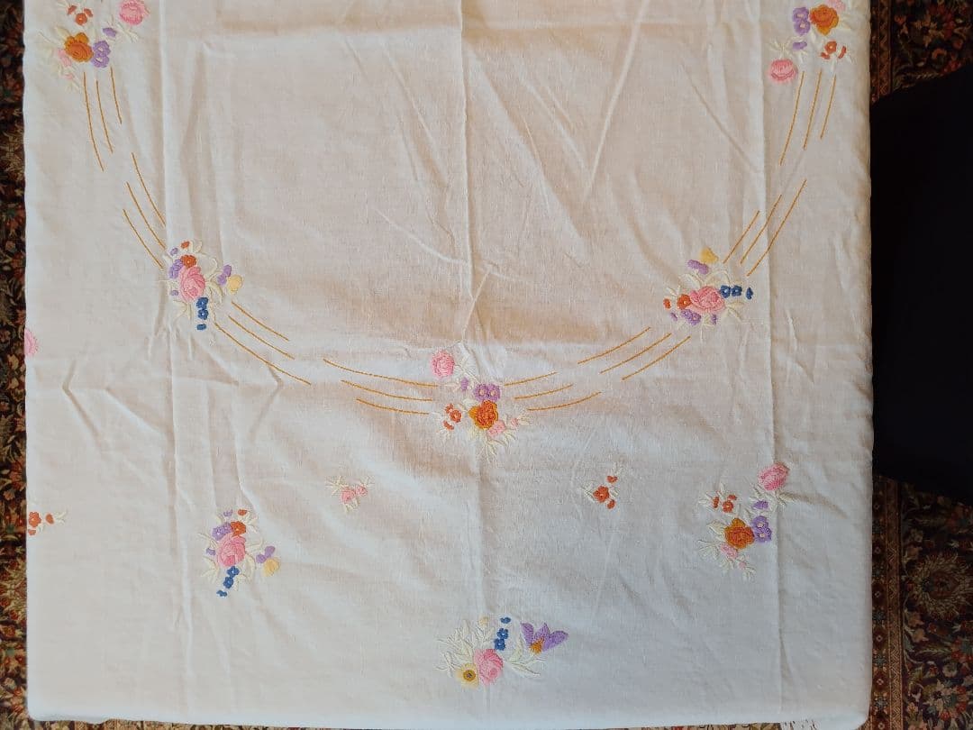 花柄刺繍 ホワイト テーブルクロス レース ビンテージ