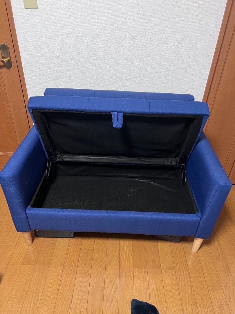 ソファ 2人がけ 収納付き ネイビーブルー