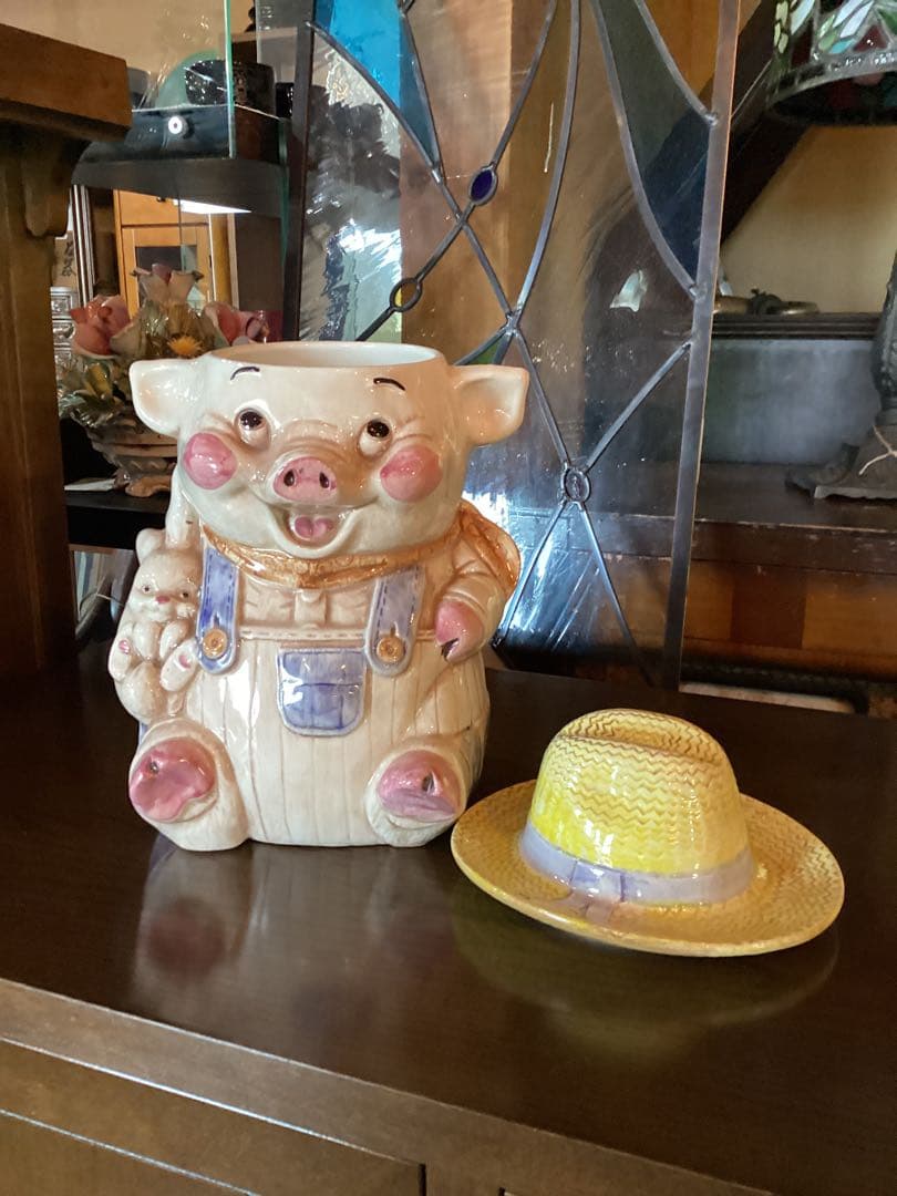 お菓子入れ　クッキージャー　ビィンテージ　ファーマーピッグ