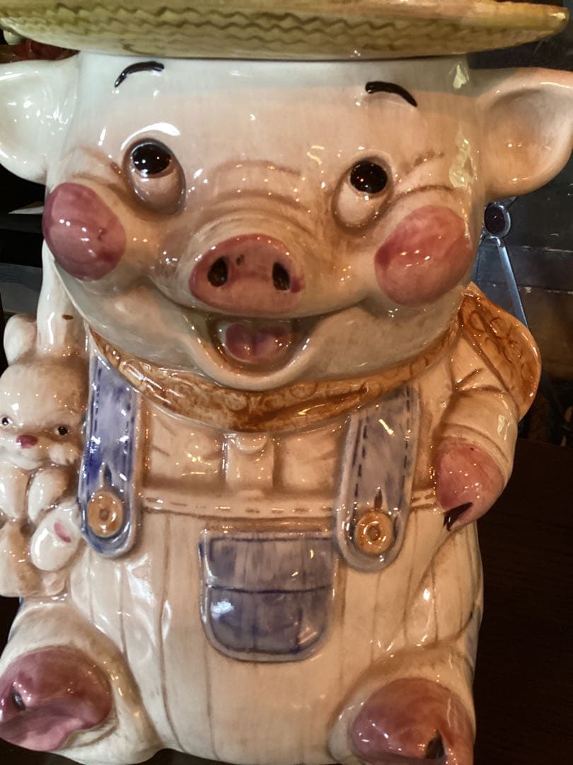 お菓子入れ　クッキージャー　ビィンテージ　ファーマーピッグ