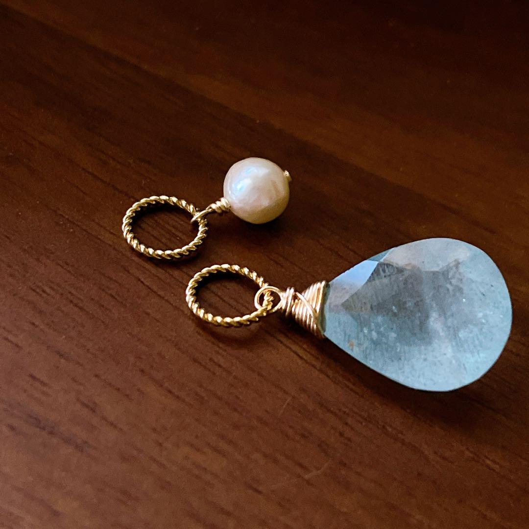 Kaya◆希少石✧大粒✧シンデレラアクアマリンチャーム✧あこや真珠