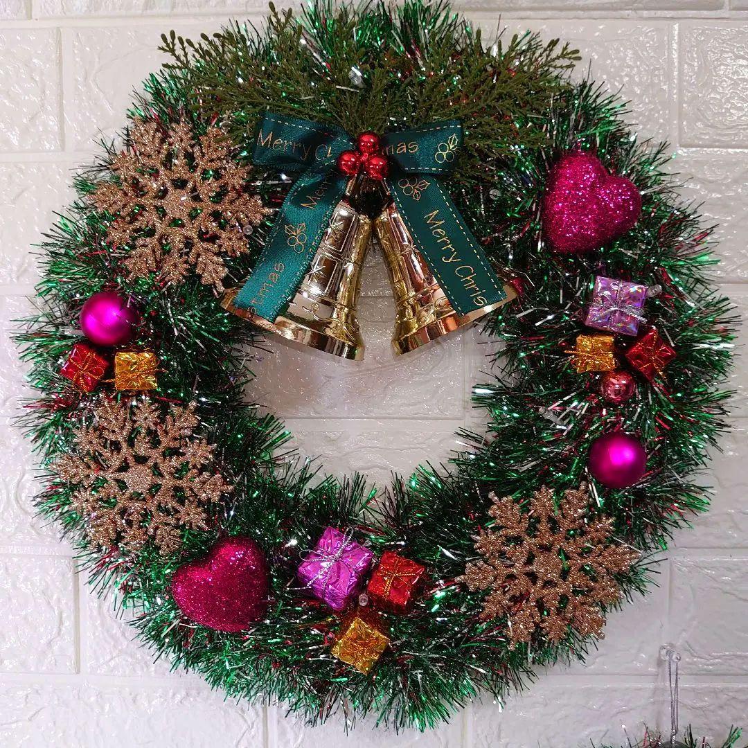 ★限定品★LEDデコレーションライト付き☆華やかクリスマスリース ハート♡