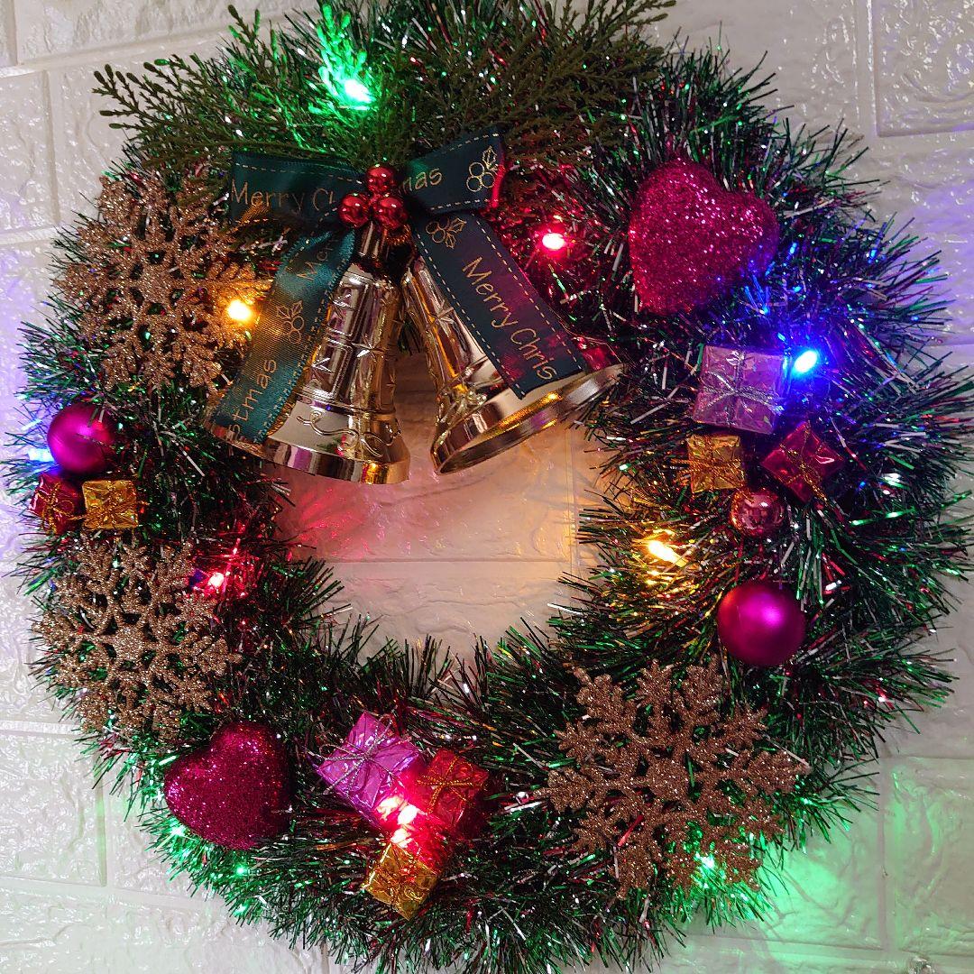 ★限定品★LEDデコレーションライト付き☆華やかクリスマスリース ハート♡