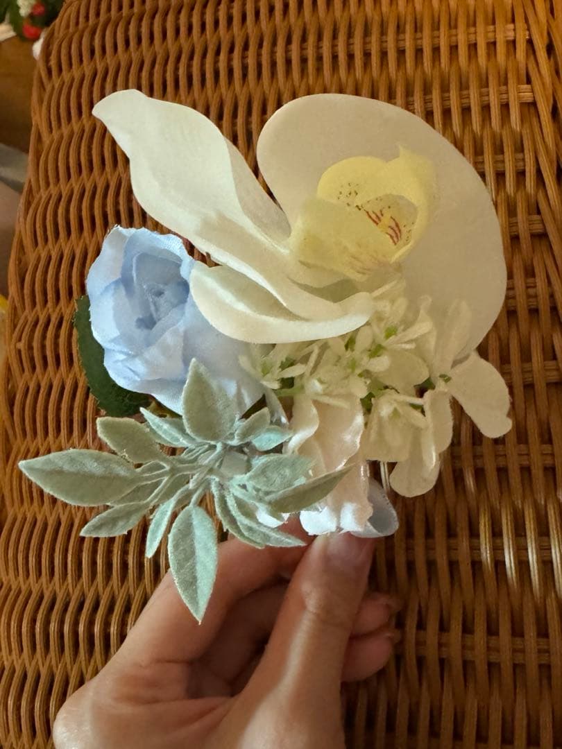 SALEウェディングブーケブートニアアーティフィシャルフラワヘアパーツ3点set