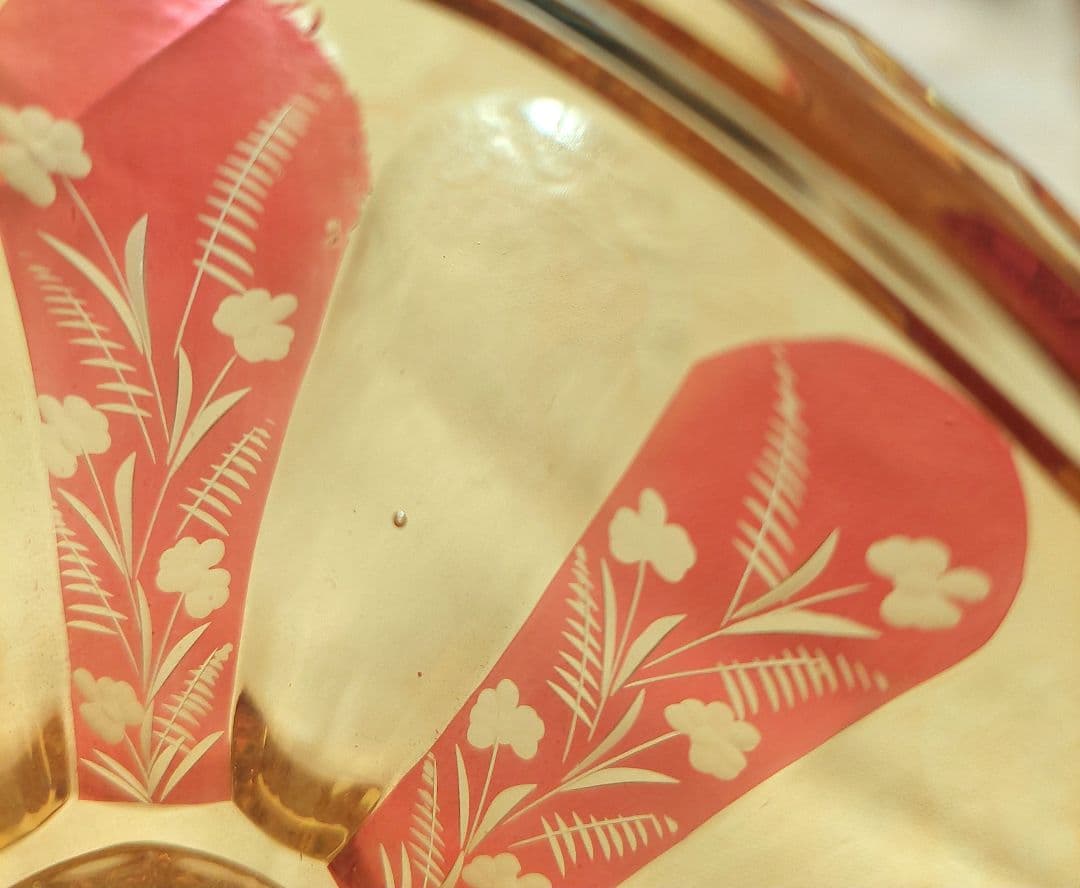 お値下げ！希少品【ボヘミアクリスタル】チェコ製　手付き　フルーツバスケット　花瓶