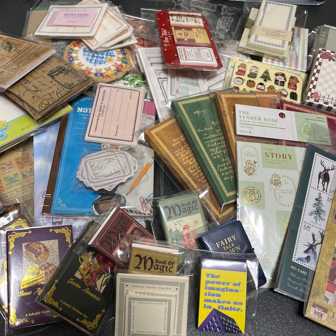 コラージュ素材 素材紙 ステッカー シール メモ帳 ポストカード まとめ売り