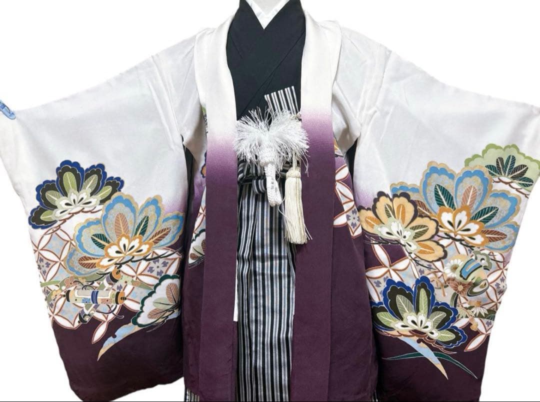 お買い得訳あり品【正絹】♡七五三　5歳　男の子　セット　一式　紫　鷹