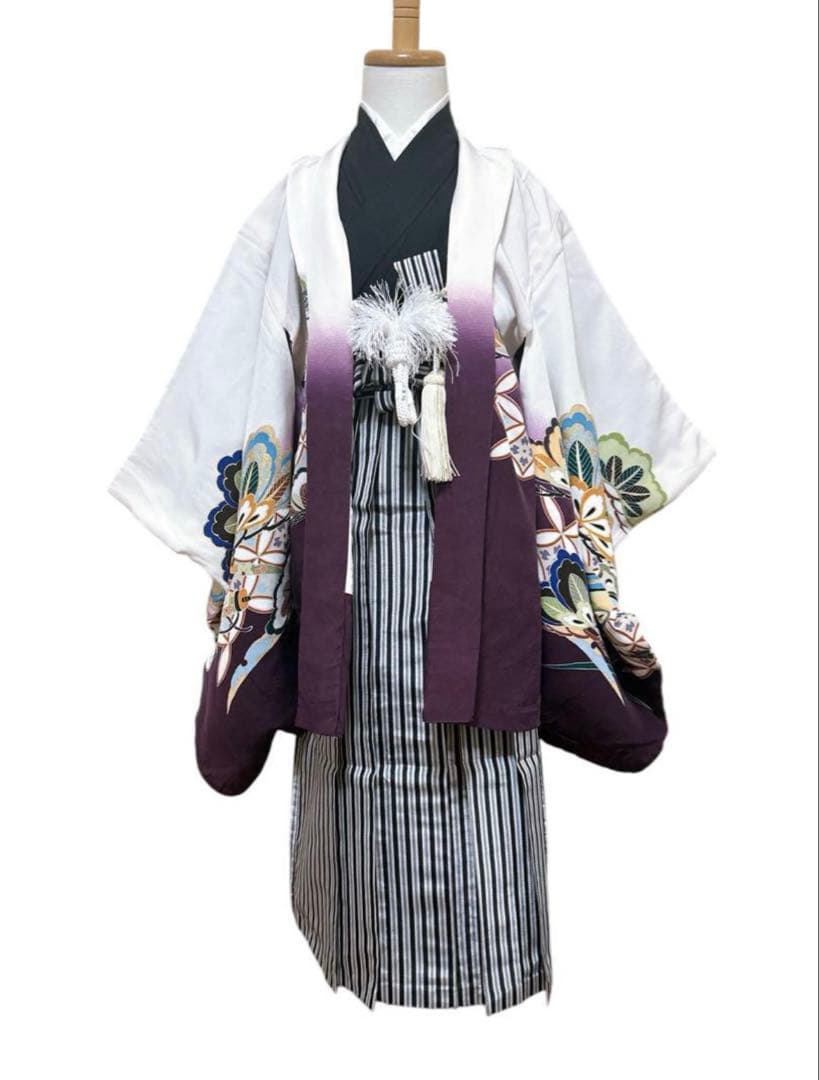 お買い得訳あり品【正絹】♡七五三　5歳　男の子　セット　一式　紫　鷹