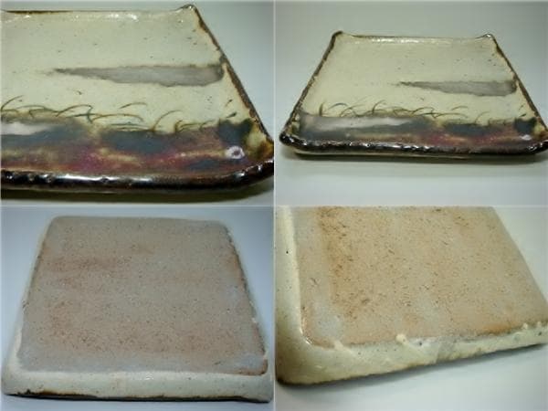 菓子器■色紙皿 蓮水宜（清水六兵衛）銹釉白釉 菓子皿 平鉢 角皿 唐草柄 共箱■