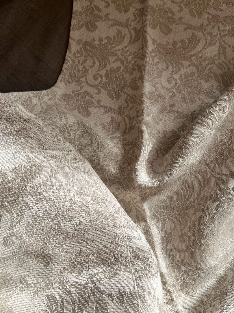 新品 リネン エプロン 花柄 ベージュ ホワイト ロング 麻 コットン 綿