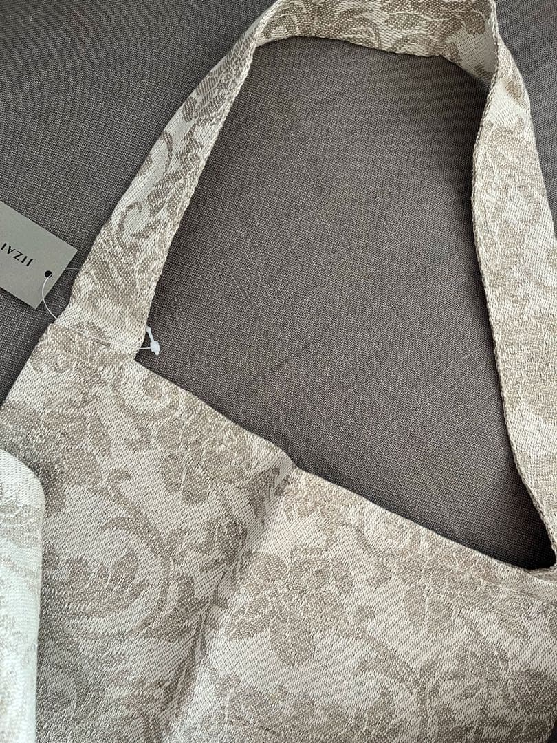 新品 リネン エプロン 花柄 ベージュ ホワイト ロング 麻 コットン 綿