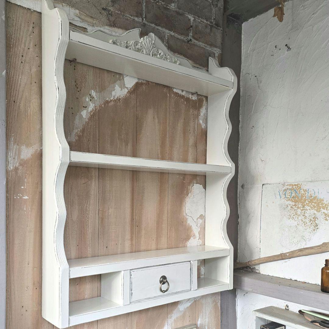 ketty フレンチアンティークシャビー壁掛け シェルフ　ワイド488