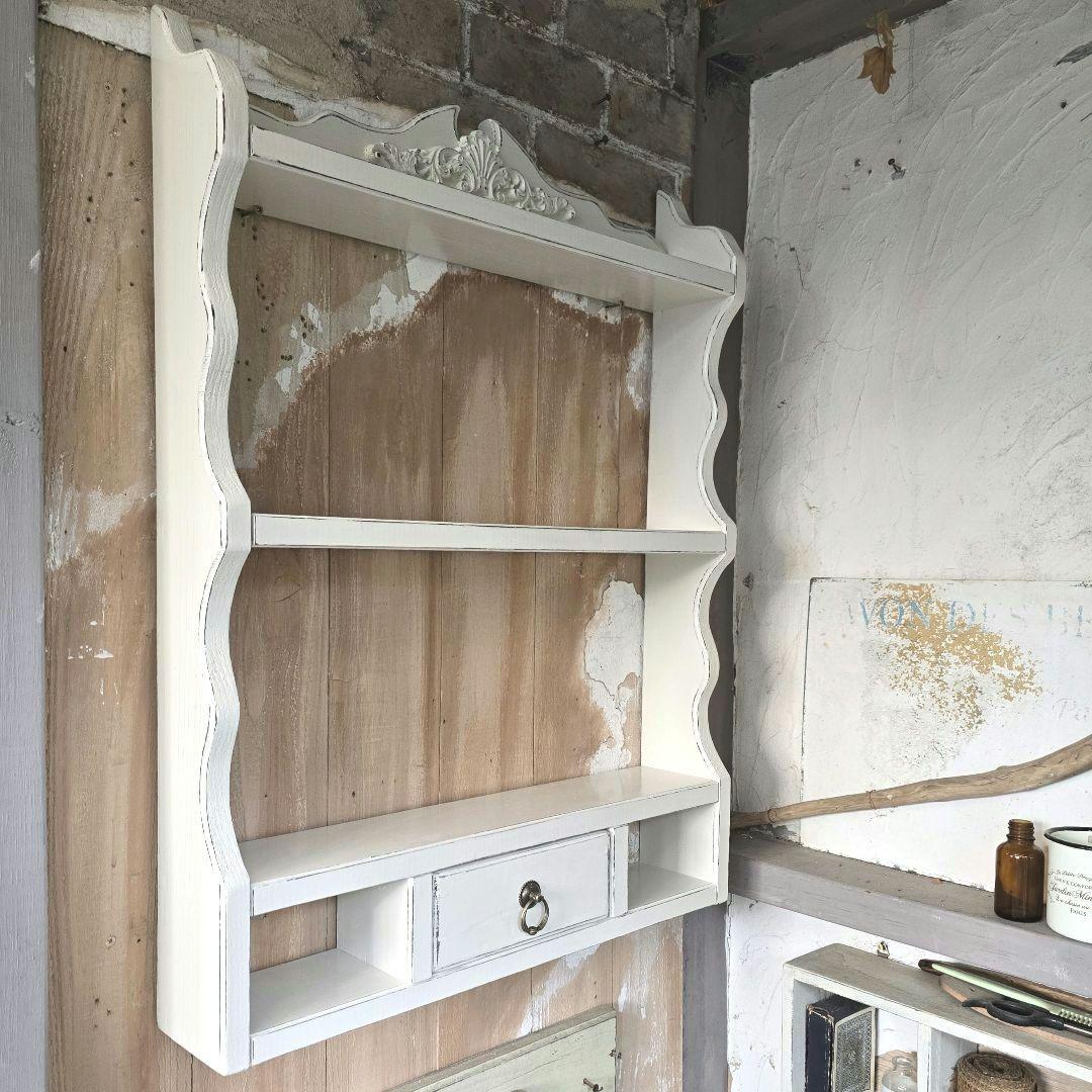 ketty フレンチアンティークシャビー壁掛け シェルフ　ワイド488