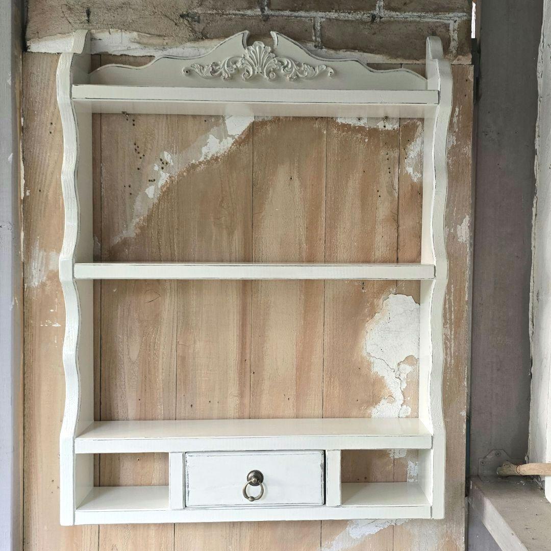 ketty フレンチアンティークシャビー壁掛け シェルフ　ワイド488