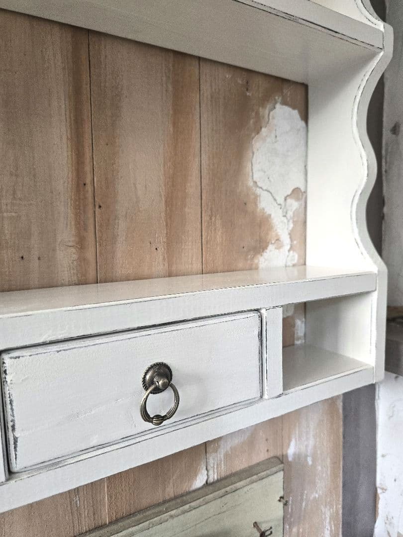 ketty フレンチアンティークシャビー壁掛け シェルフ　ワイド488