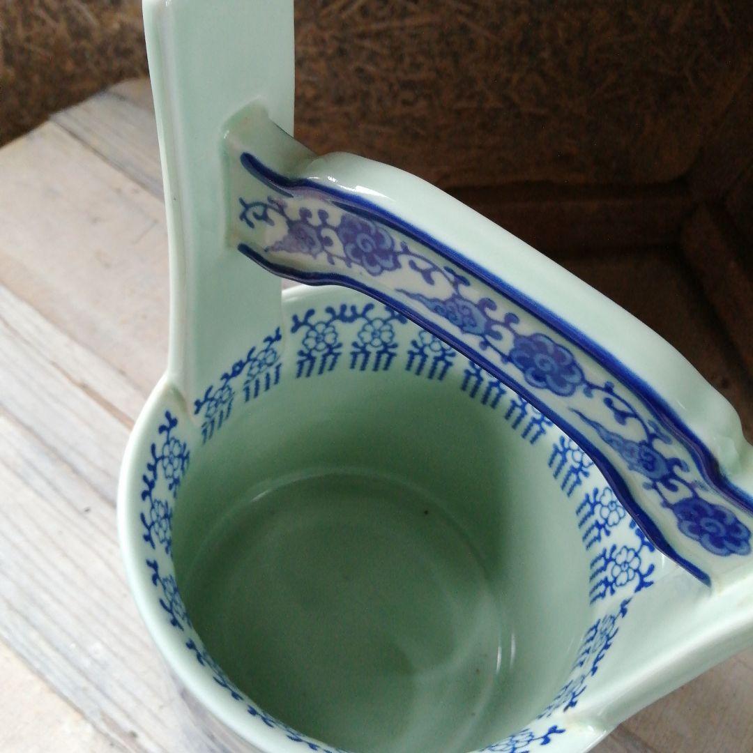 伊万里　染付鯉図手桶　18.5cm　大正～昭和中期