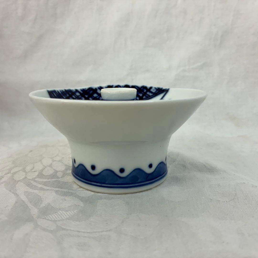 肥前皿山 三彩作 染付山水画 小蓋丼 蓋付高杯 染付の蓋椀 5客