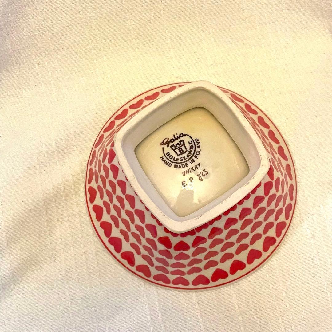 ポーリッシュポタリー　ハート柄高台付きボウル大