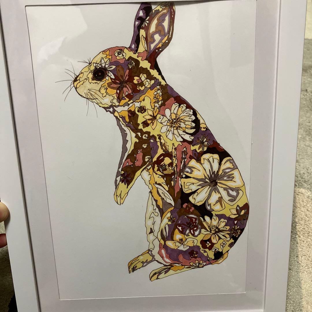 flower rabbit 絵画　イラスト　ドローイング