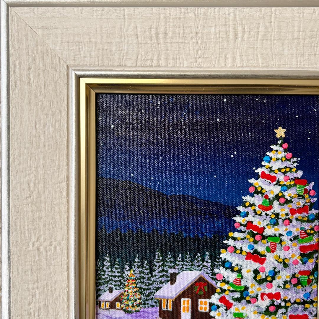 アクリル画　原画　「星降る夜のクリスマス05」額縁付き　SMサイズ　風景画