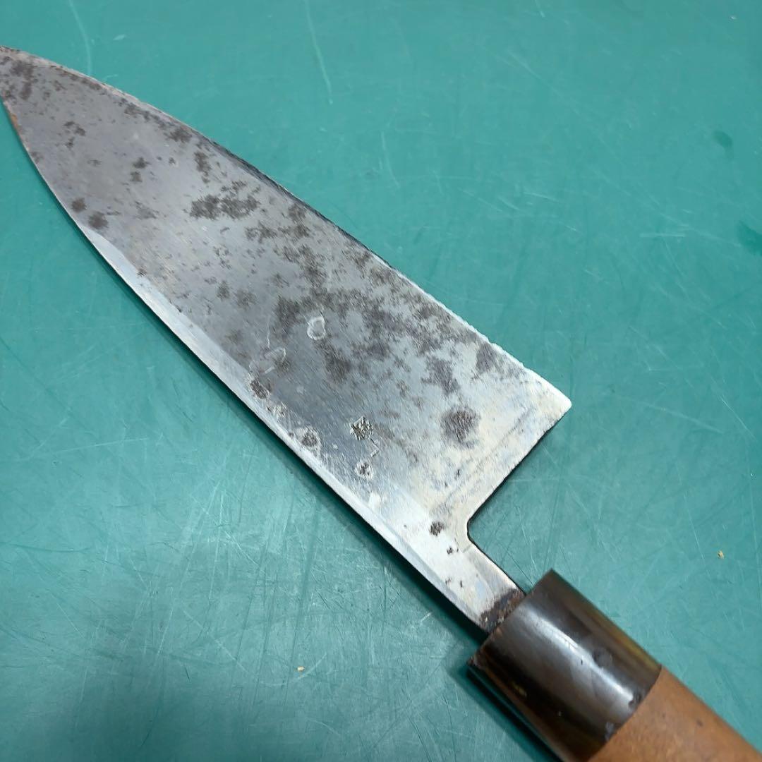 金光作 木製ハンドル 包丁 出刃包丁研ぎ済 用本水牛柄五代 金光作 A589