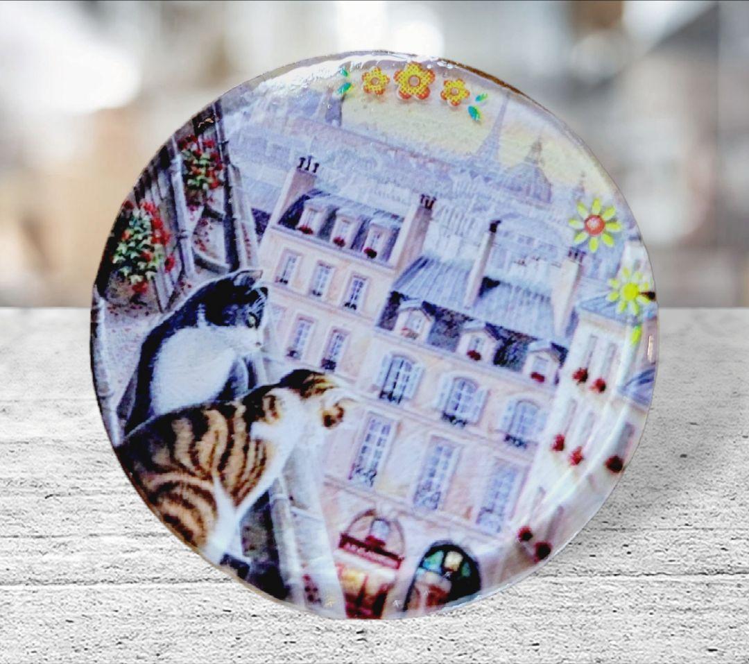 NO.644❤綺麗な景色を眺める猫❤レジンへアゴム ブローチ