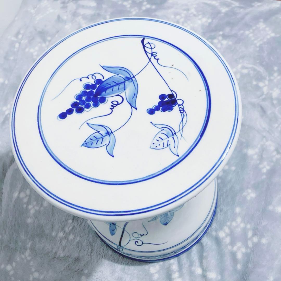 磁器製 陶器製 スツール 椅子 花台 フラワースタンド 飾り台 オブジェ ブドウ