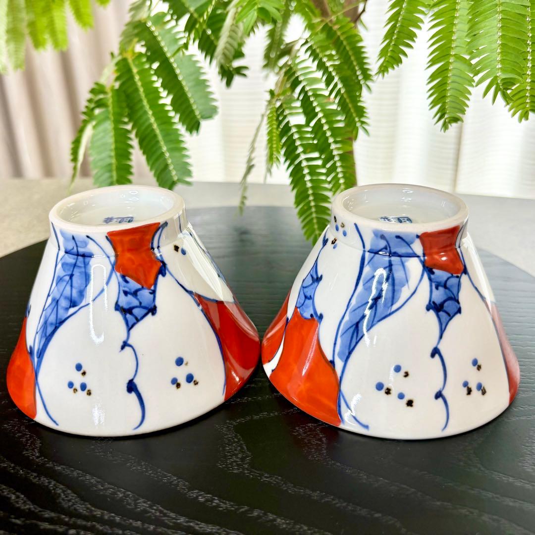 568茶碗　2個セット　赤絵ザクロ　赤　飯碗　夫婦茶碗　ペア　日本製　くらわんか