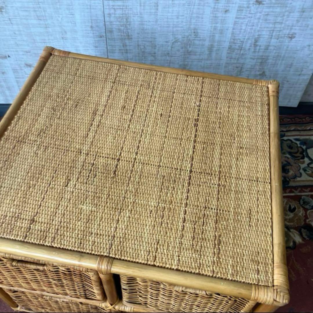 昭和レトロ ラタンチェスト 4段収納ラック 引き出しタンス 箪笥 ランドリー