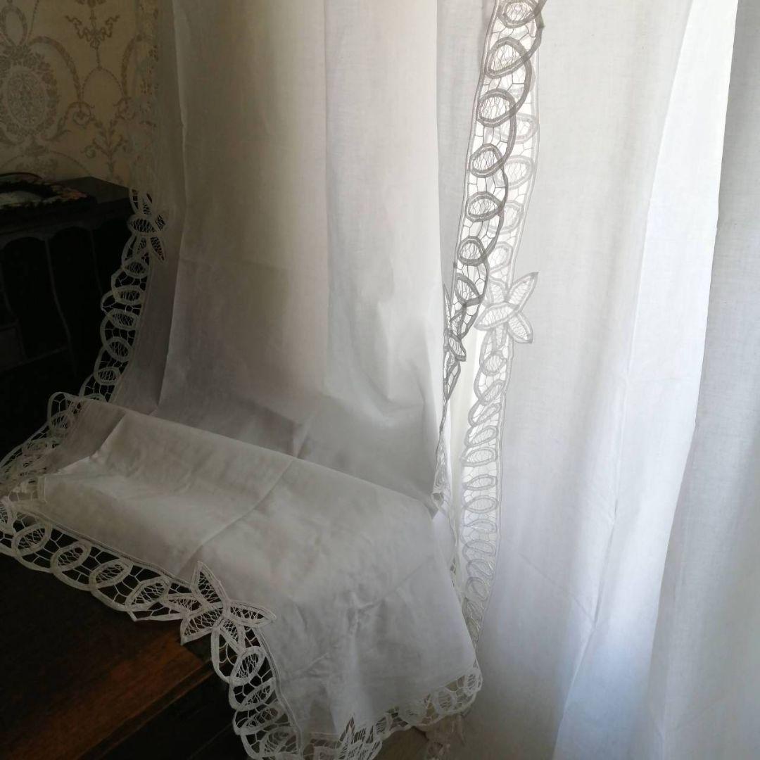 イギリスVintageバテンレース　タブカーテン　コットン　ペアカーテン　バラ可