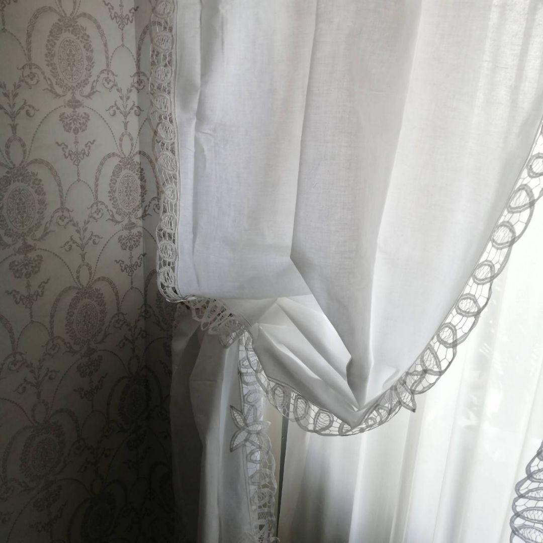 イギリスVintageバテンレース　タブカーテン　コットン　ペアカーテン　バラ可