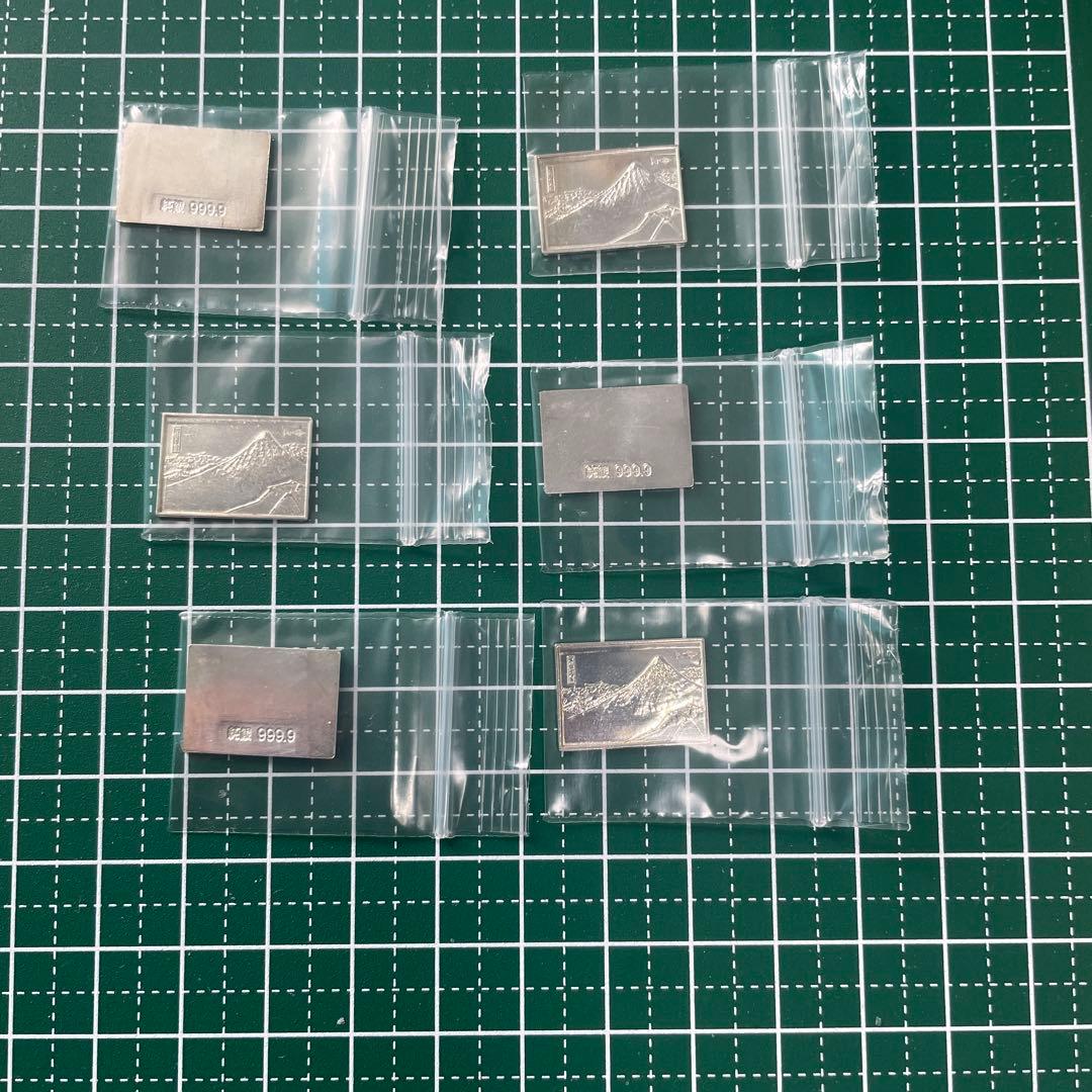 純銀レリーフ プレート ミニ 富士山彫刻 6枚セット 8.90g 造幣局マーク！
