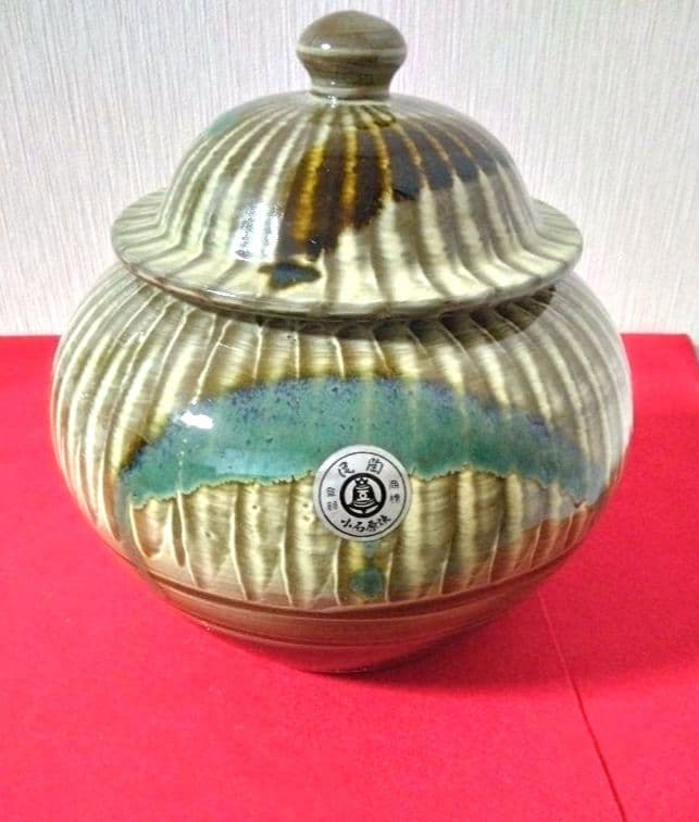 小石原焼 陶器 蓋付き壺 インテリア 壺 飛び鉋 刷毛目