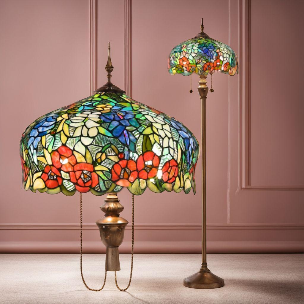 アンティーク　スタイル ステンドグラス フロアライト　薔薇　藤