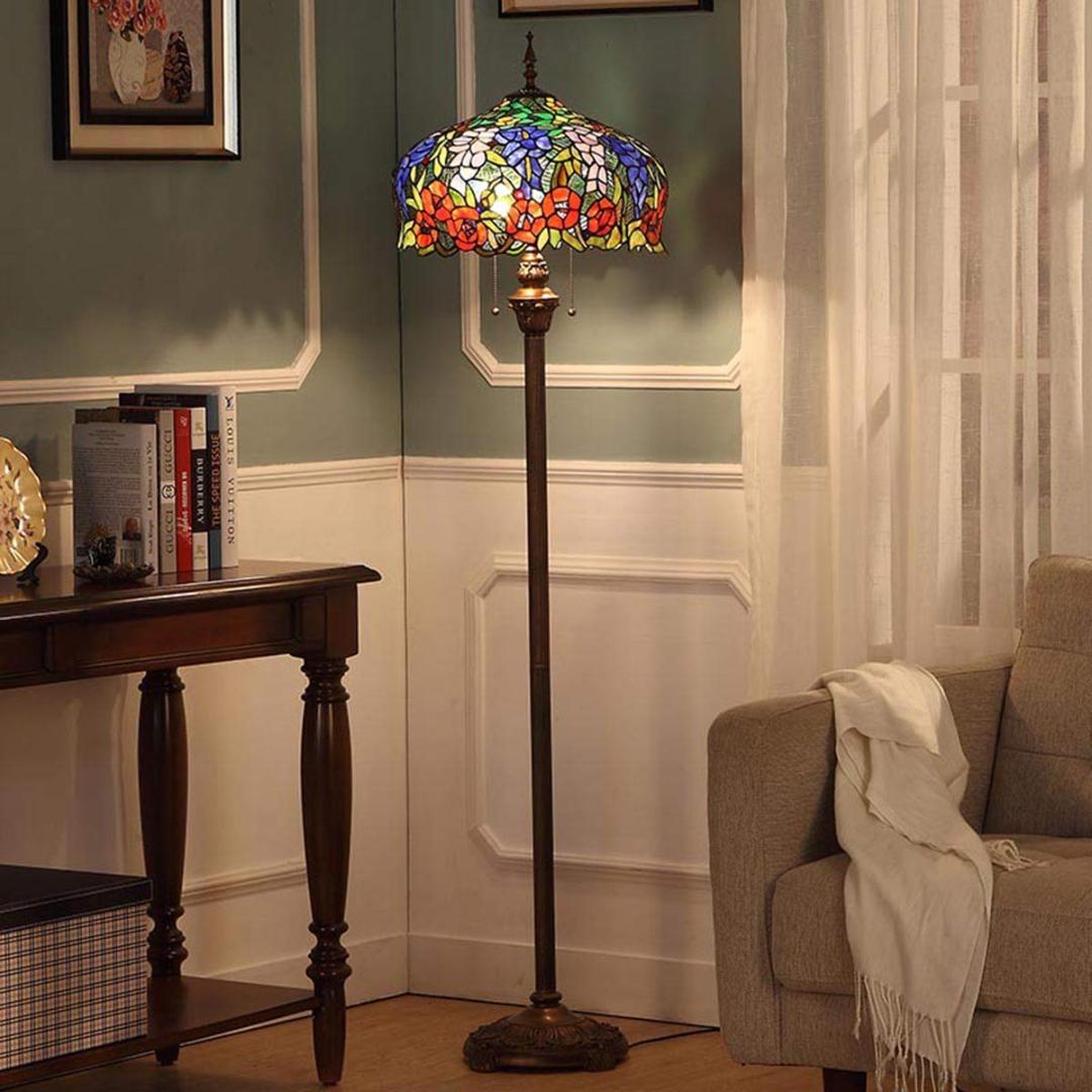 アンティーク　スタイル ステンドグラス フロアライト　薔薇　藤