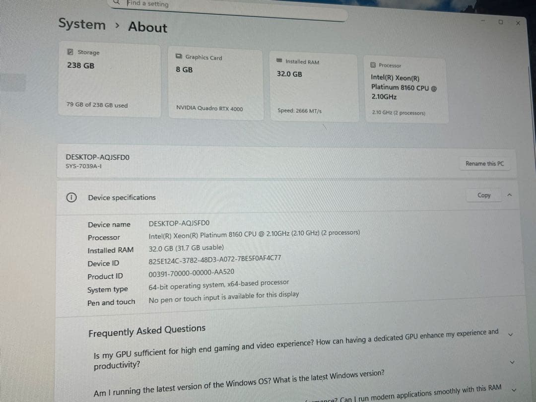 Xeon Platinum 8160×2 / Quadro RTX 4000