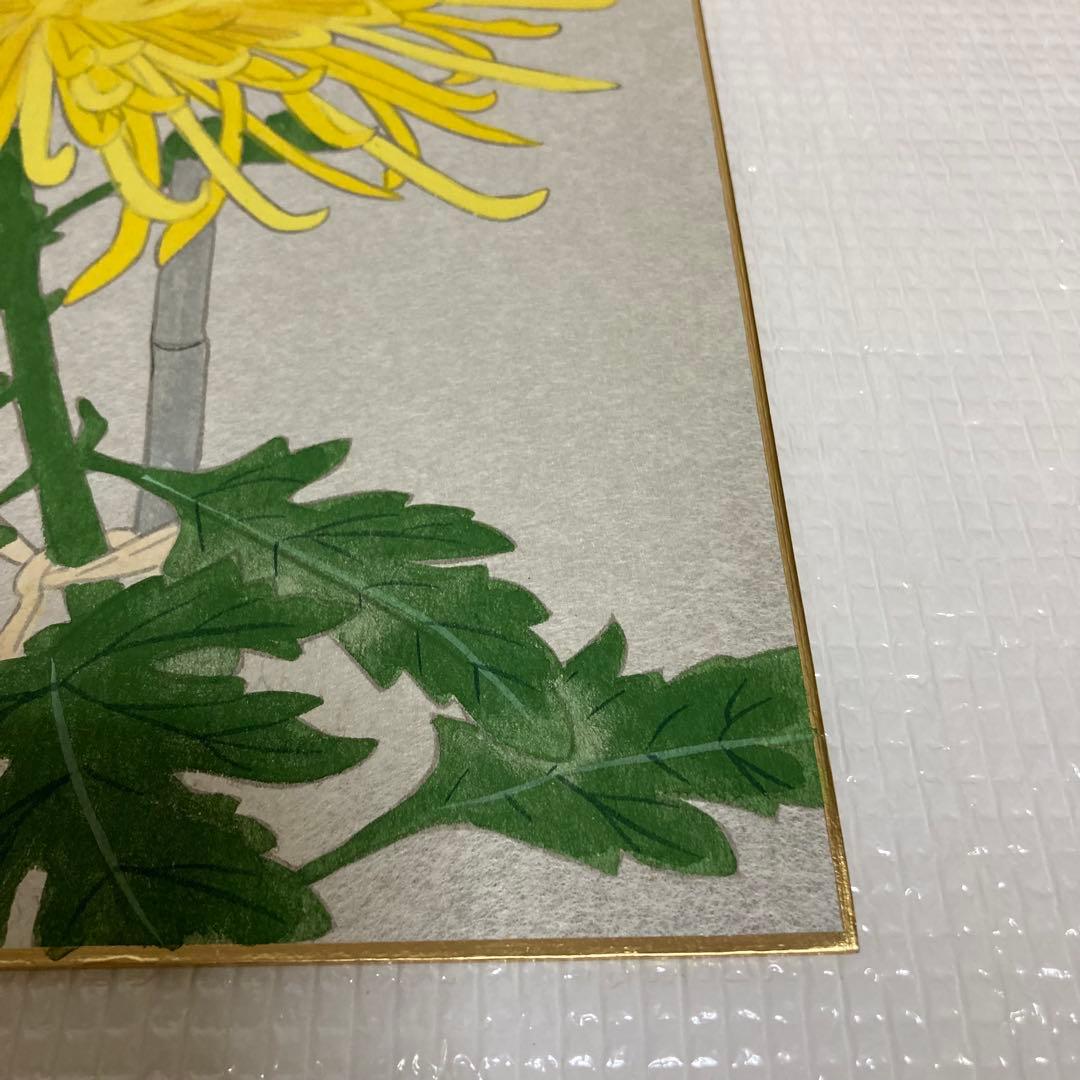 TS78 蝶園 小原蝶園 菊 日本画 色紙 銀地 縁起物 花鳥画 絵画 美術品