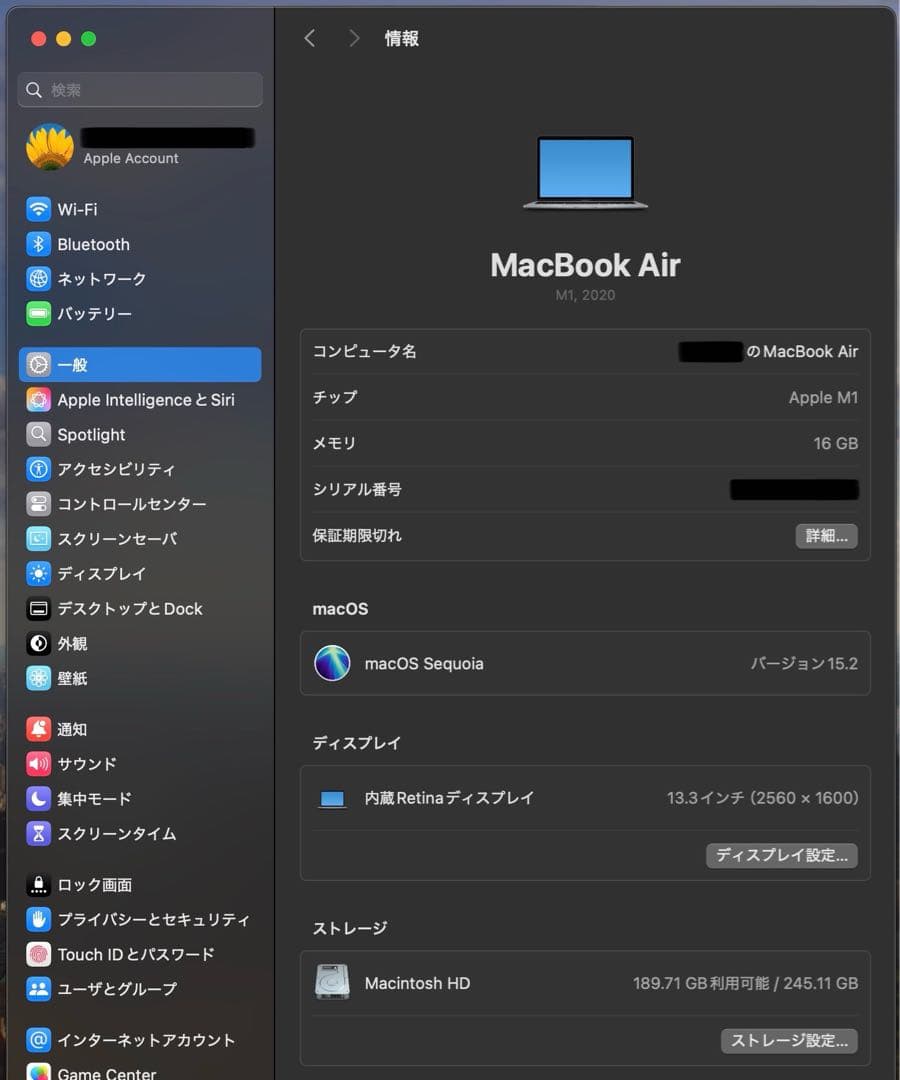 充放電11回 美品 M1 MacBook Air /16GB/256GB/US