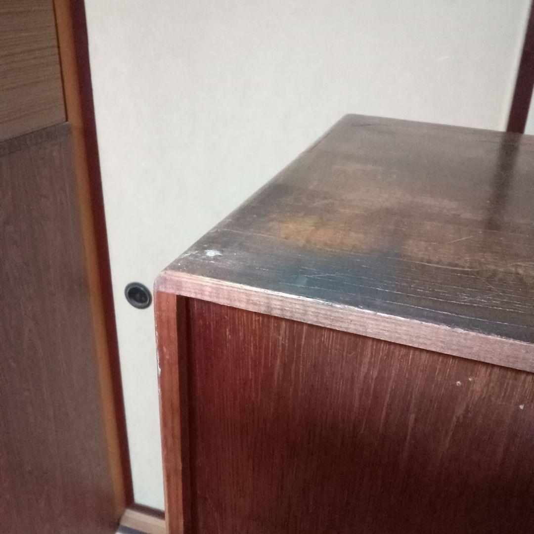 木製茶箪笥　2段重ね　アンティーク(ガラス扉 違い棚 引出)レトロ