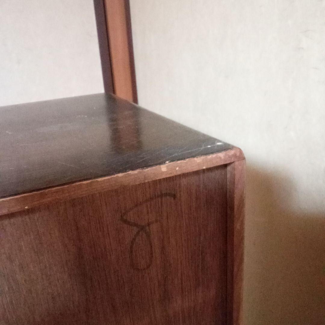 木製茶箪笥　2段重ね　アンティーク(ガラス扉 違い棚 引出)レトロ