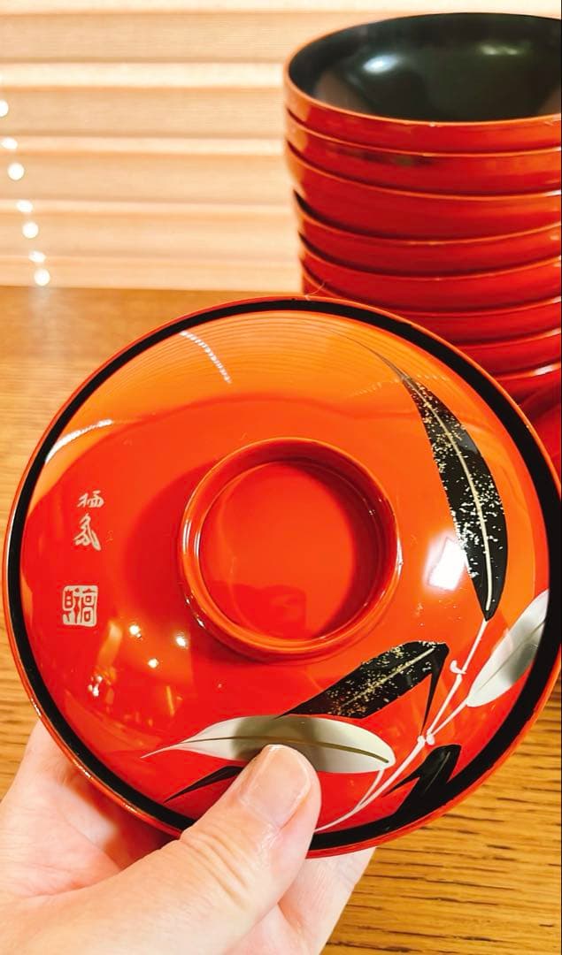 竹模様 蓋付き椀 9客セット