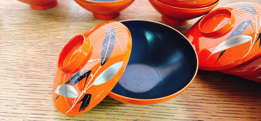 竹模様 蓋付き椀 9客セット