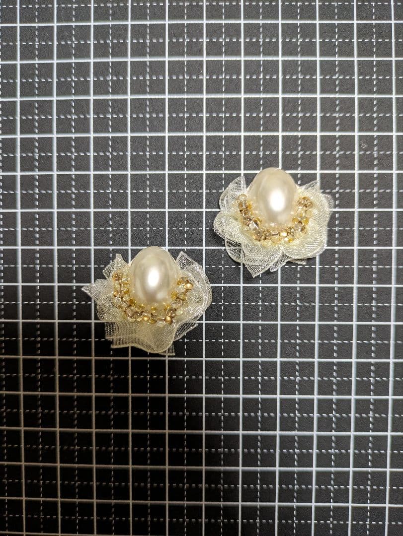 ビーズ刺繍カボション☆オーガンジーリボン☆ツートンカラー