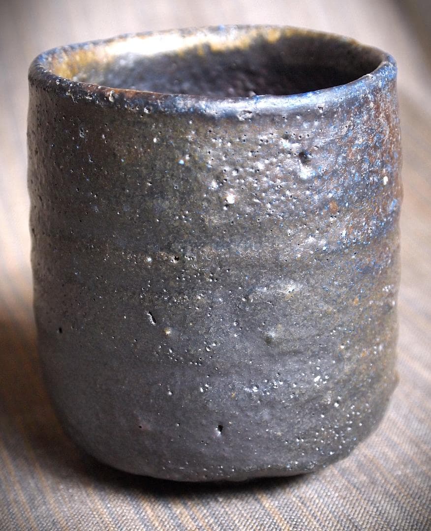 人気作家★森本良信【師：安倍安人】★黒備前【コバルトブルー】湯のみ★合箱