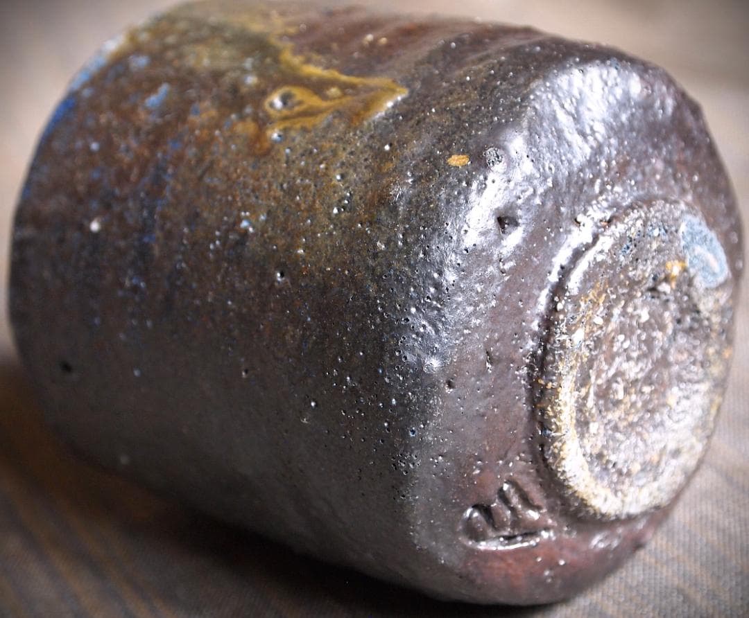 人気作家★森本良信【師：安倍安人】★黒備前【コバルトブルー】湯のみ★合箱