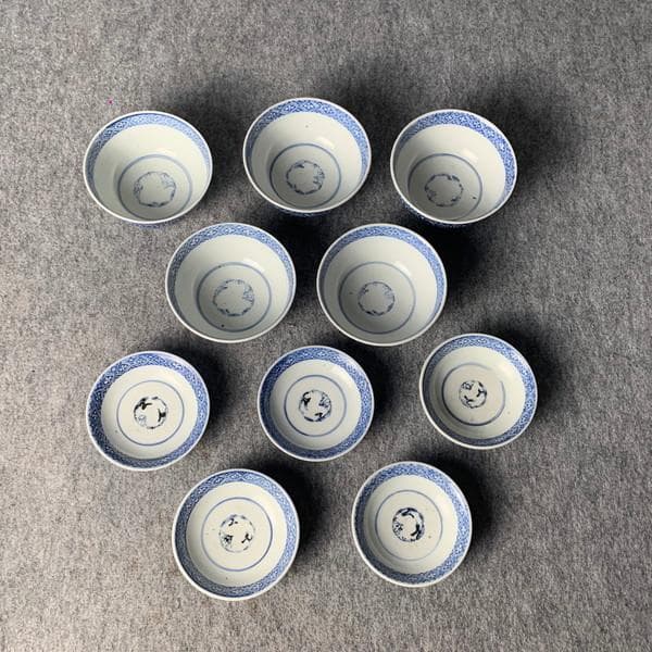 古伊万里太明年製染付蛸唐草蓋茶碗5個 [B28628]